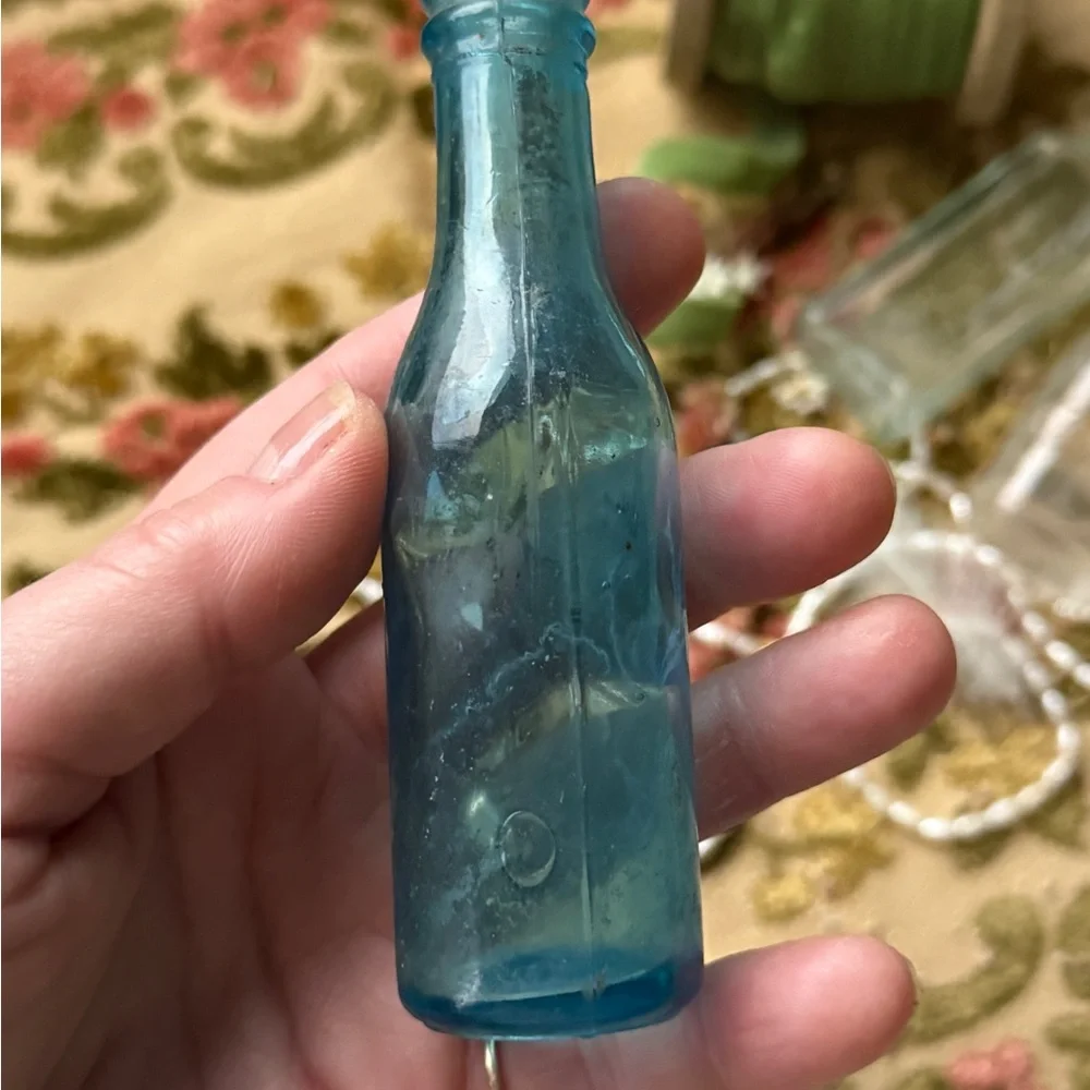 Set of 3 Antique Miniature Apothecary Azure Glass Bottles - Picture 5 of 12
